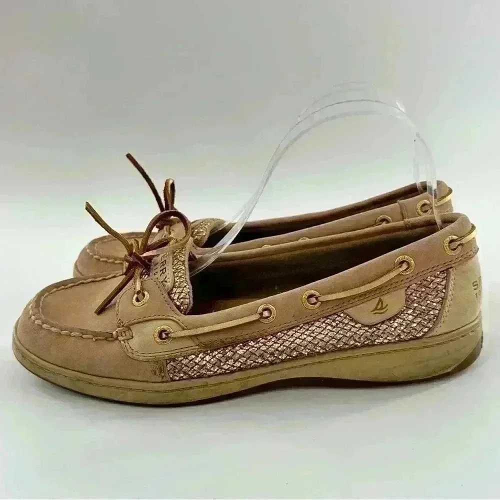 Sperry topsider flats 8.5 leather boat shoes gold glitter mermaidcore preppy
